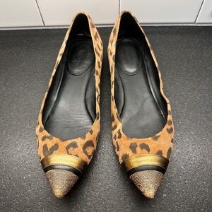 Rebecca Taylor Leopard Print Flats with Gold Toe
